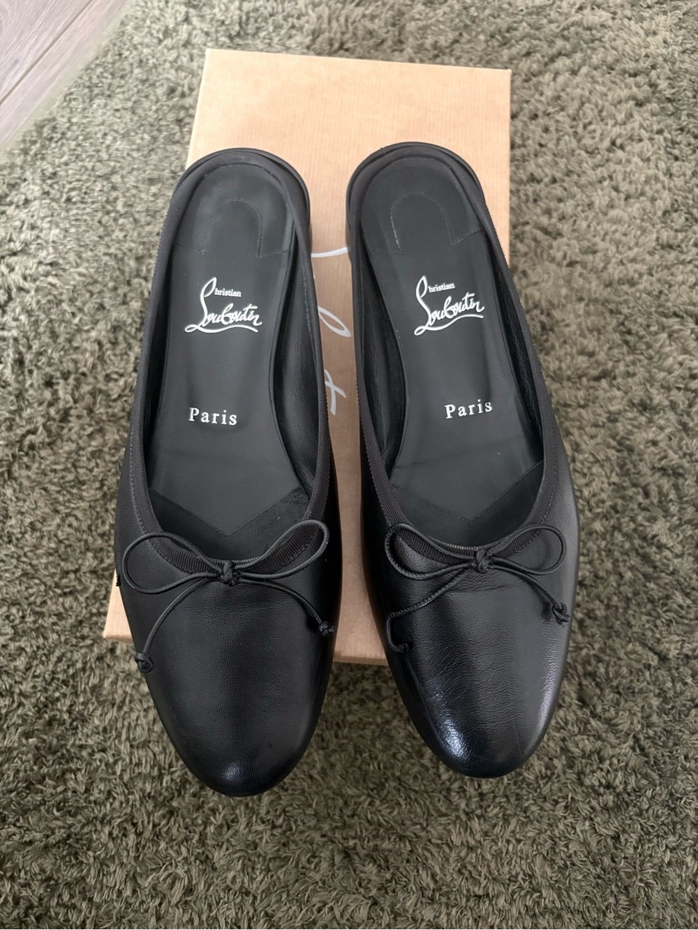 Christian Louboutin Jane Black Leather Ballet Mules with Bow
